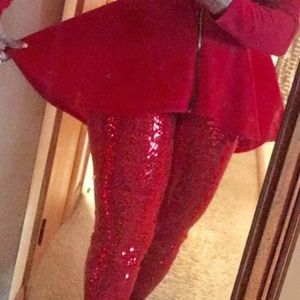 Red sequin pants